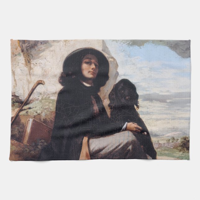 Linge De Cuisine Gustave Courbet - Autoportrait avec un chien noir (Horizontal)