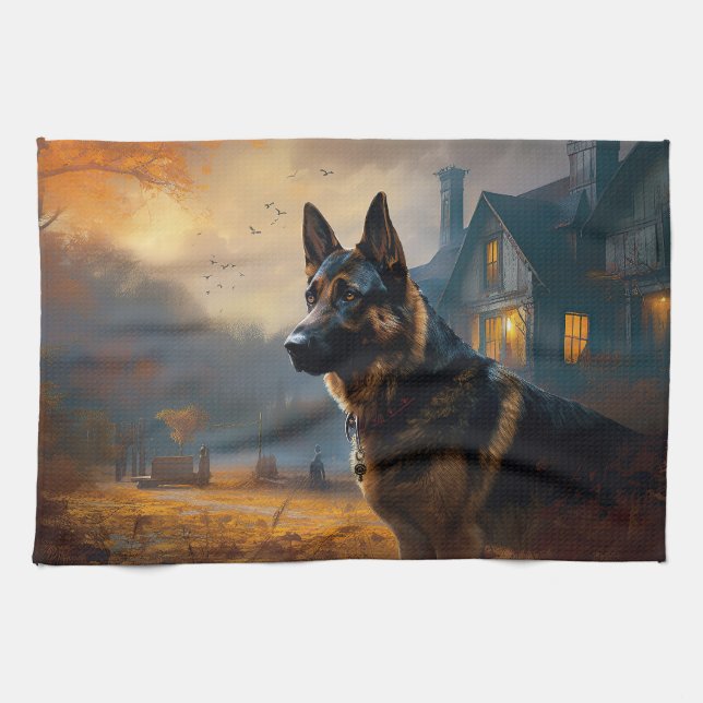 Linge De Cuisine Halloween berger allemand effroi (Horizontal)