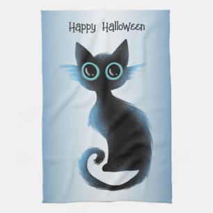Linge De Cuisine Halloween Big Eyes Black Blue Evil Chat