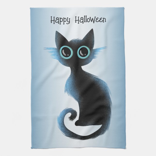 Linge De Cuisine Halloween Big Eyes Black Blue Evil Chat (Vertical)