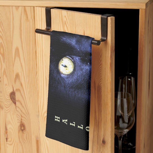 Linge De Cuisine Halloween Cat noir effrayant Horreur nuit sombre (Pliage en tiers)