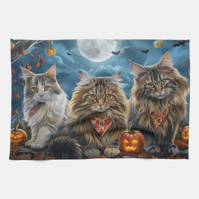 Linge De Cuisine Halloween chats de Sibérie Éffrayant (Horizontal)