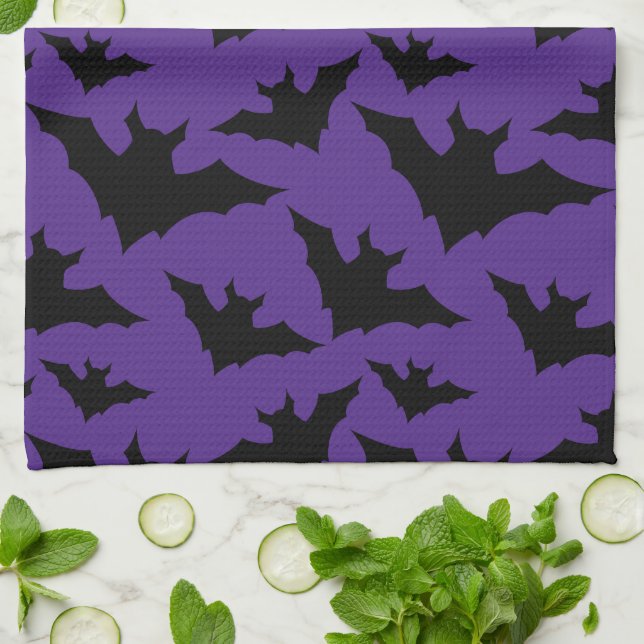 Linge De Cuisine Halloween chauves-souris violet cool éffrayant mot (Plié)