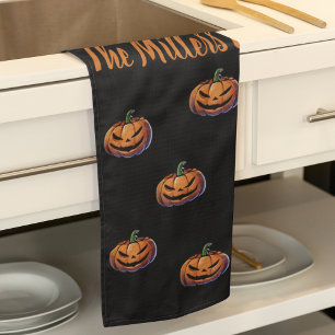 Linge De Cuisine Halloween Citrouille noir et orange personnalisé