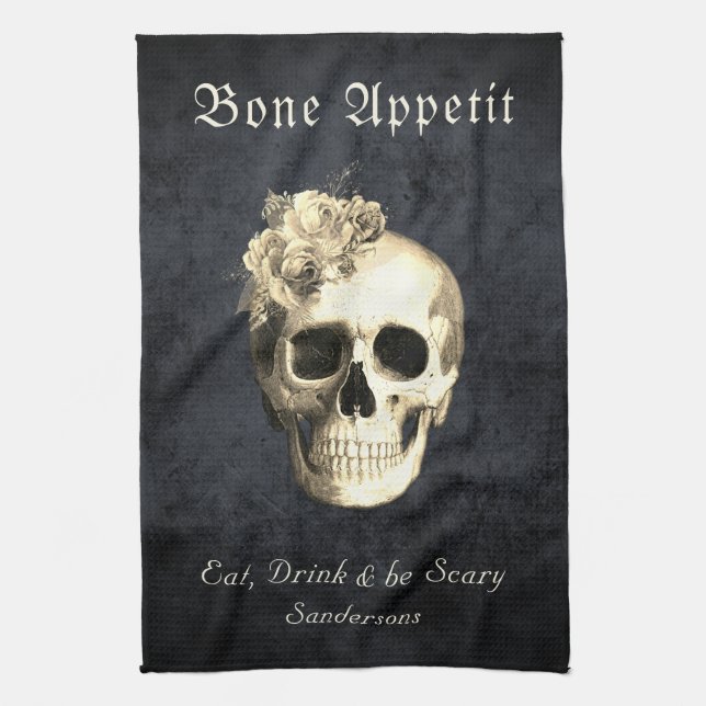 Linge De Cuisine Halloween crâne gothique Roses blanches Personnali (Vertical)