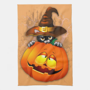 Linge De Cuisine Halloween Cute Kitty Witch et ami Citrouille