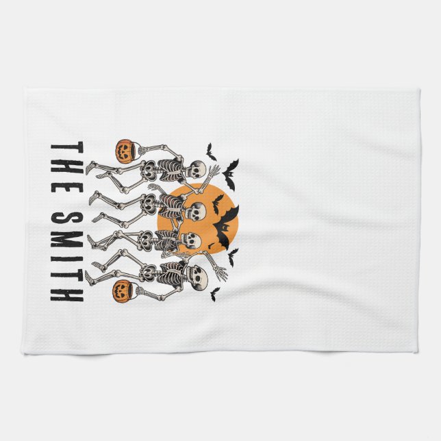 Linge De Cuisine Halloween Dancing Skeleton Dance Citrouille (Horizontal)