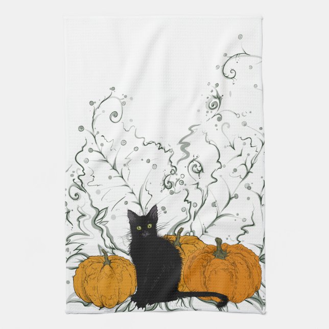 Linge De Cuisine Halloween de chat noir lunaire (Vertical)