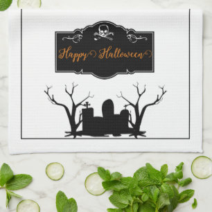 Linge De Cuisine Halloween du cimetière   Blanc