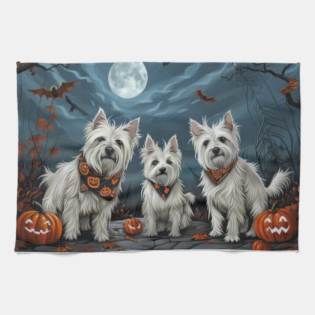 Linge De Cuisine Halloween Éffrayant West Highland (Horizontal)