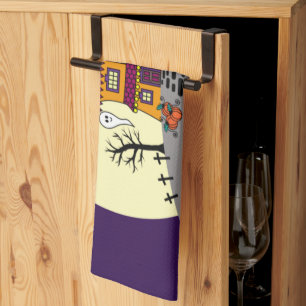 Linge De Cuisine Halloween Maison hantée Noir chauve Pleine lune Fa