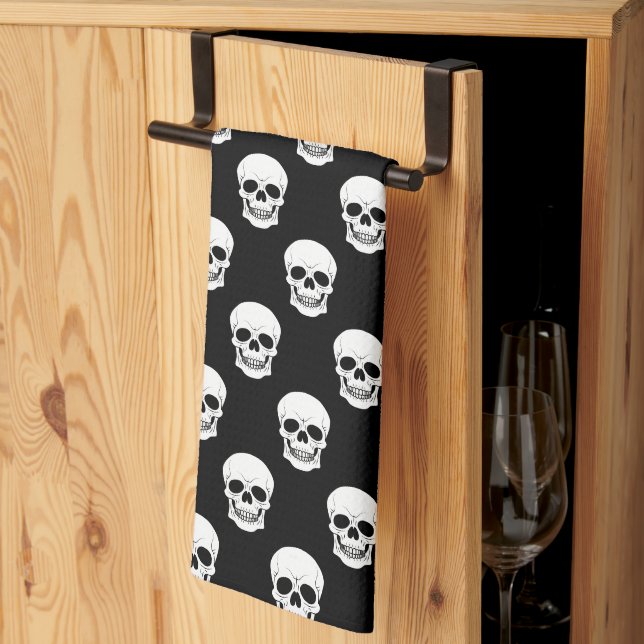 Linge De Cuisine Halloween Motif Noir Et Blanc Minimal (Pliage en tiers)