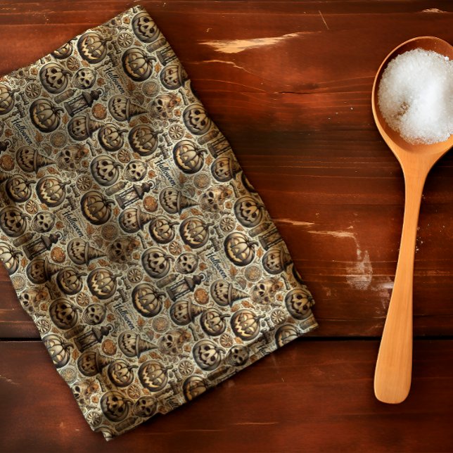 Linge De Cuisine Halloween orange brun gris élégant (Créateur téléchargé)