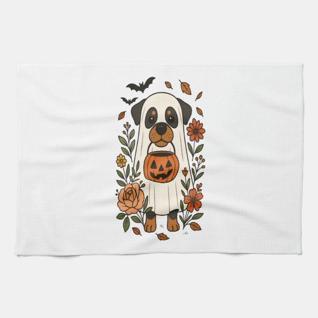 Linge De Cuisine Halloween Rottweiler with Flowers (Horizontal)