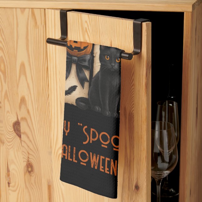 Linge De Cuisine Happy "Éffrayant" Halloween Ghost Chat noir (Pliage en tiers)