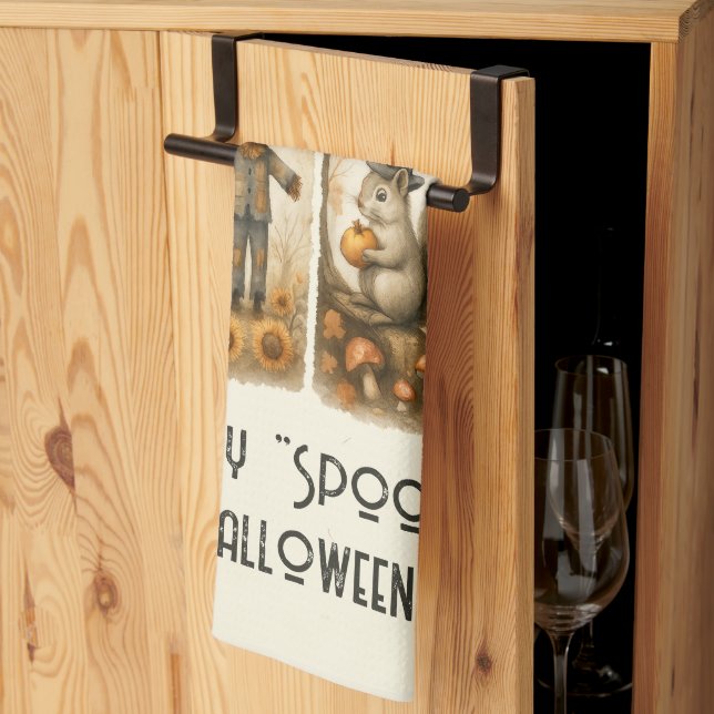 Linge De Cuisine Happy "Éffrayant" Halloween Scarecrow Squirrel Hou (Pliage en tiers)