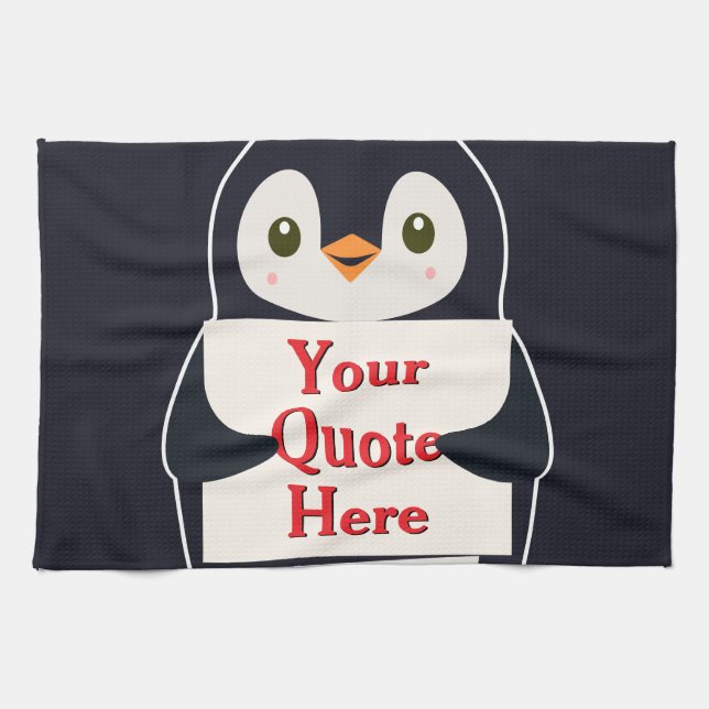 Linge De Cuisine Happy penguin holding a sign to personalize (Horizontal)