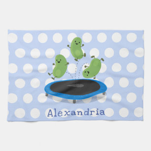 Linge De Cuisine Haricots verts mignons sur dessin animé trampoline