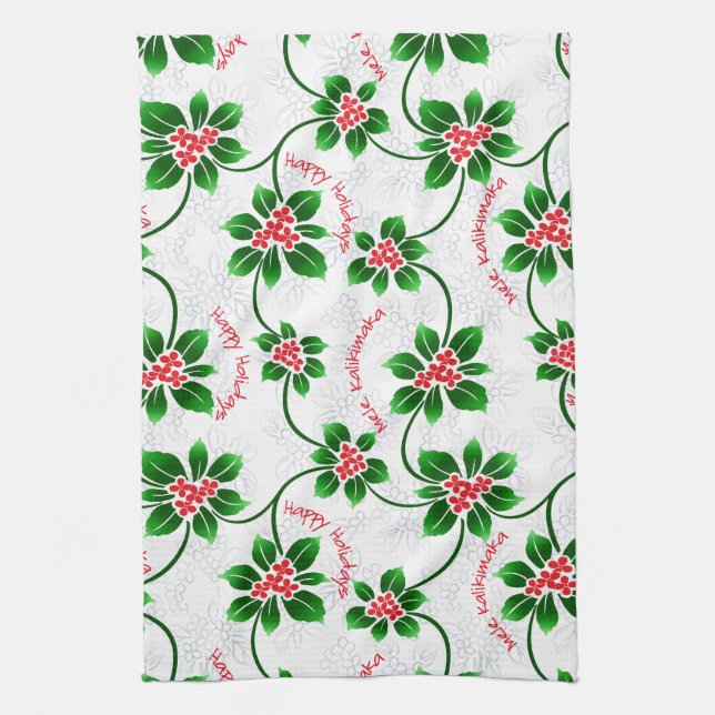 Linge De Cuisine Hawaiian Holly Mele Kalikimaka Rouge de Noël (Vertical)