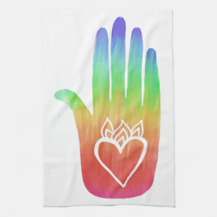 Linge De Cuisine Healing Hands Hamsa Hearts Palm Arc-en-ciel