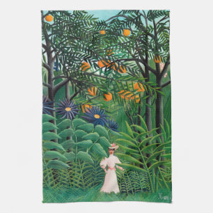 Linge De Cuisine Henri Rousseau - Une femme marche dans une forêt e