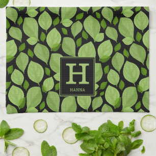 Linge De Cuisine Herbe de Basil vert Motif Monogramme botanique