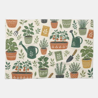 Linge De Cuisine Herbes en pot et motif botanique de jardin de cuis