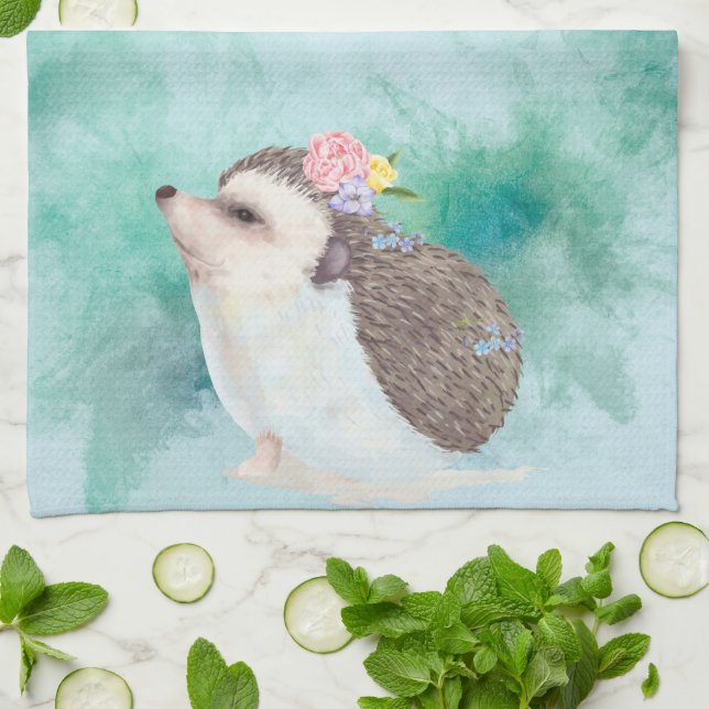Linge De Cuisine Hérisson aquarelle adorable (Plié)