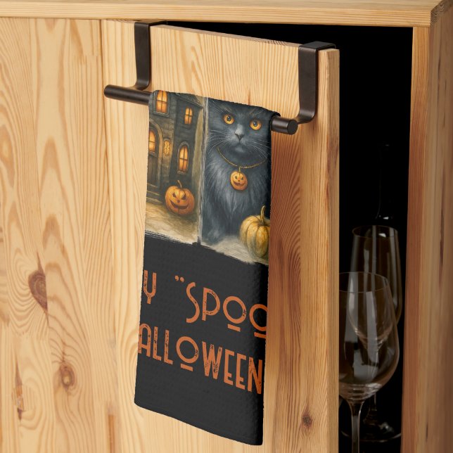 Linge De Cuisine Heureux "Éffrayant" Halloween Citrouilles chauves- (Pliage en tiers)