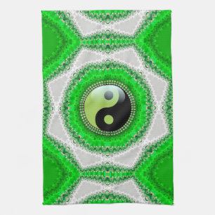 Linge De Cuisine Hexagon blanc vert tourbillon YinYang tissu de cui