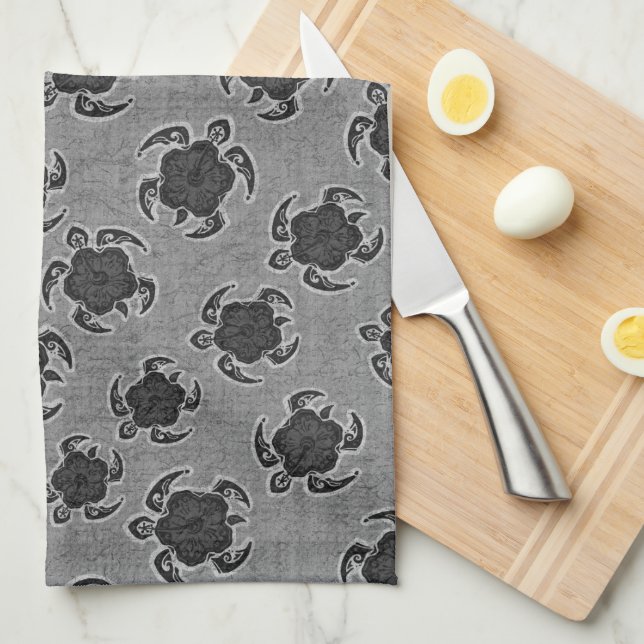 Linge De Cuisine Hibiscus d'Uhane Honu Tortue hawaïenne Batik (Quart Plié)
