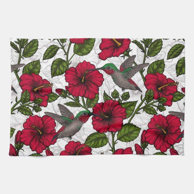 Linge De Cuisine Hibiscus et colibris (Horizontal)