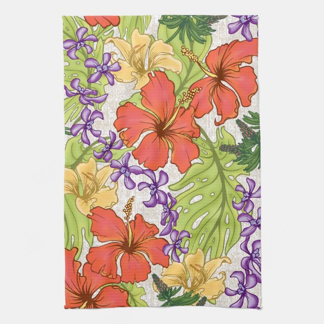 Linge De Cuisine Hibiscus et orchidées hawaïens tropicaux de Keleah (Vertical)