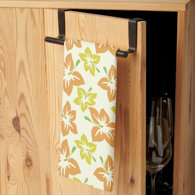 Linge De Cuisine Hibiscus Jaune, Hibiscus Orange, Modèle Floral (Pliage en tiers)