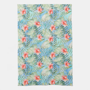 Linge De Cuisine Hibiscus rose Aqua tropical Floral