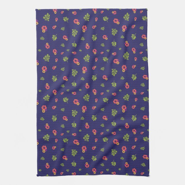 Linge De Cuisine Hibiscus tropicaux Floral Rouge Jaune Vert Motif (Vertical)