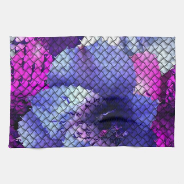 Linge De Cuisine Hibiscus violet tissé Mosaïque look (Horizontal)