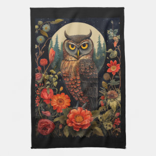 Linge De Cuisine Hibou la nuit avec une pleine lune