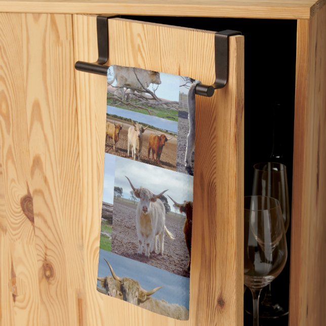 Linge De Cuisine Highland Cow Photo Collage, (Pliage en tiers)