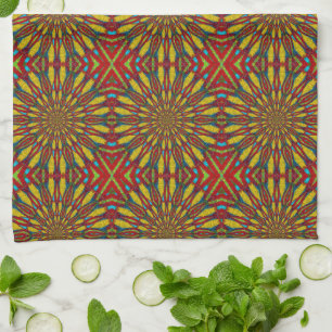 Linge De Cuisine Hippie Abstraite Rouge et jaune Floral Tribal ethn