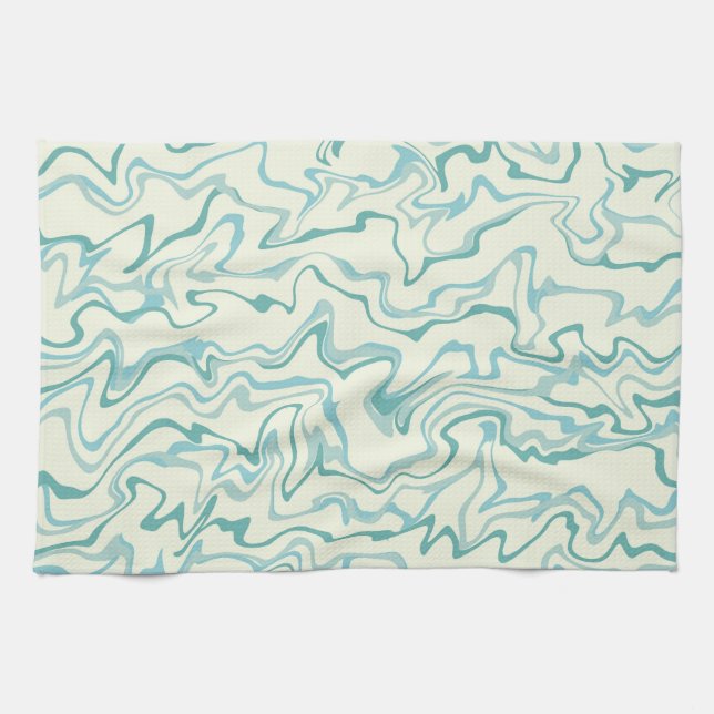 Linge De Cuisine Hippie les années 70 Marbre Bleu Liquide Swirl Boh (Horizontal)