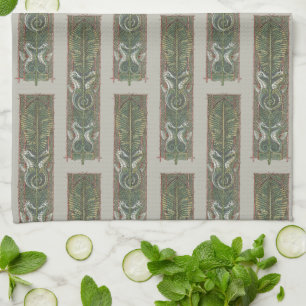 Linge De Cuisine Hippocampes et Algues, Art Nouveau Vintage