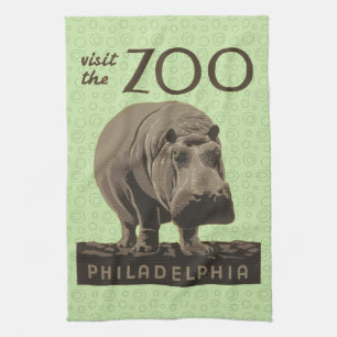 Linge De Cuisine Hippopotame vintage hippo zoo poster wpa