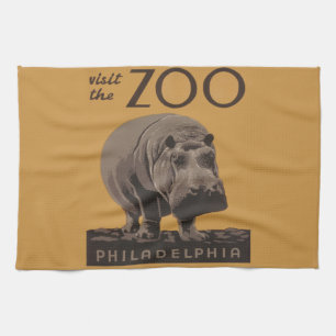 Linge De Cuisine Hippopotame vintage hippo zoo poster wpa