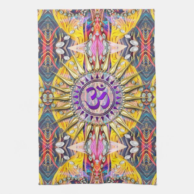 Linge De Cuisine Hippy Goa Solar Purple OM Cloth Bannière (Vertical)