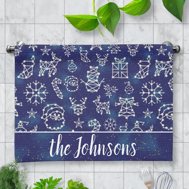 Linge De Cuisine Hiver Noël Constellation Motif Nom personnalisé (Créateur téléchargé)