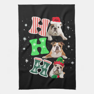 Linge De Cuisine Ho Ho Ho Santa en Anglais Bouledogue Renne de Noël