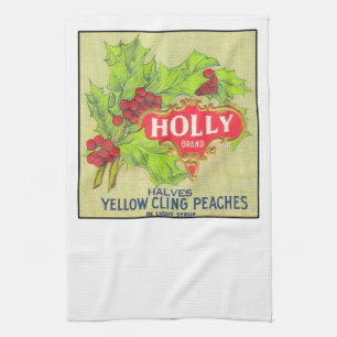 Linge De Cuisine Holly Brand Peaches Vintage Fruit Crate Étiquette