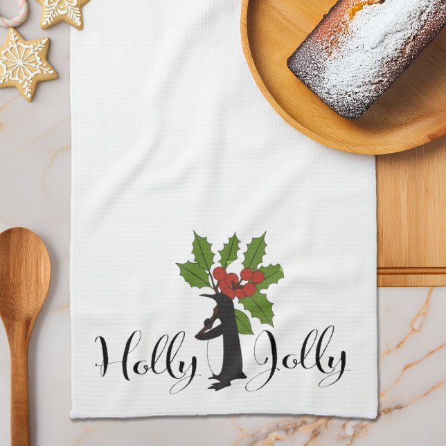 Linge De Cuisine Holly Jolly Cute Funny Penguin Noël (Créateur téléchargé)