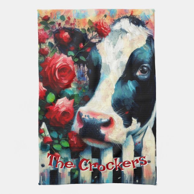Linge De Cuisine Holstein Picket Picket Fence Red Roses Personnalis (Vertical)